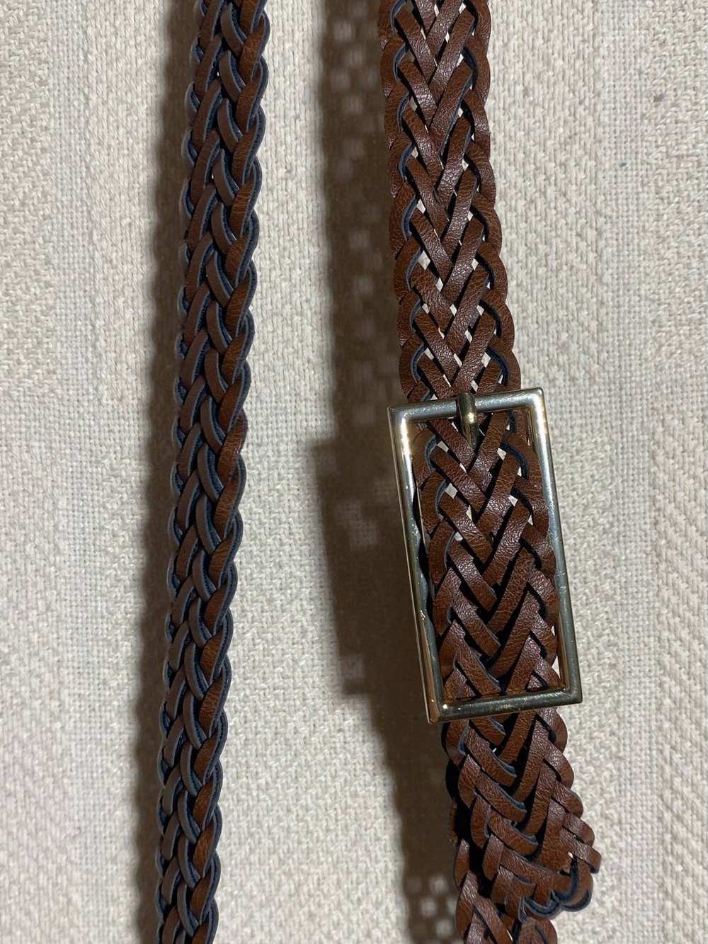 Braided Brown Leather Belt with Metal Buckle